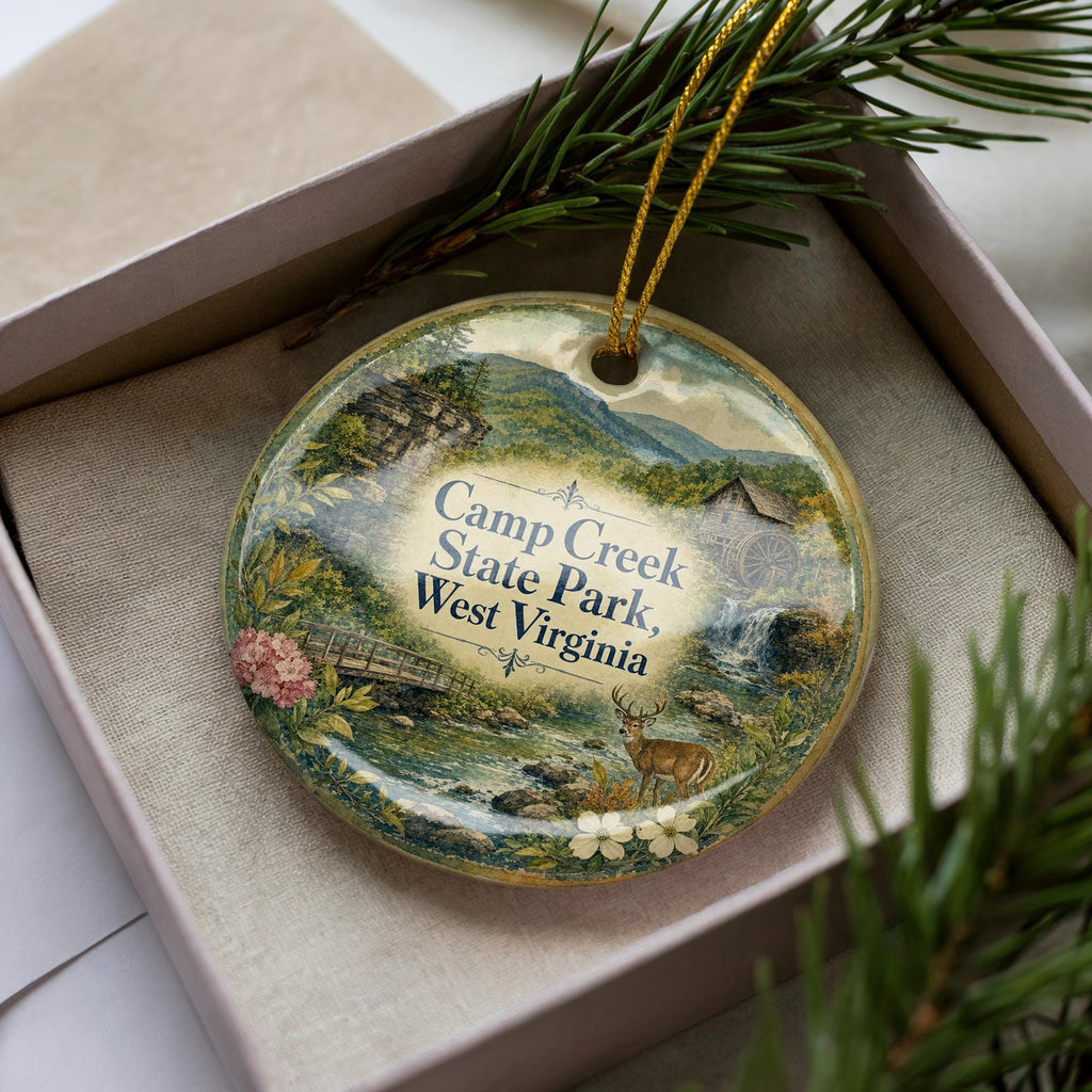 Camp Creek State Park West Virginia Watercolor Ceramic Ornament, WV State Park Souvenir, Camp Creek Keepsake Gift — photo 2