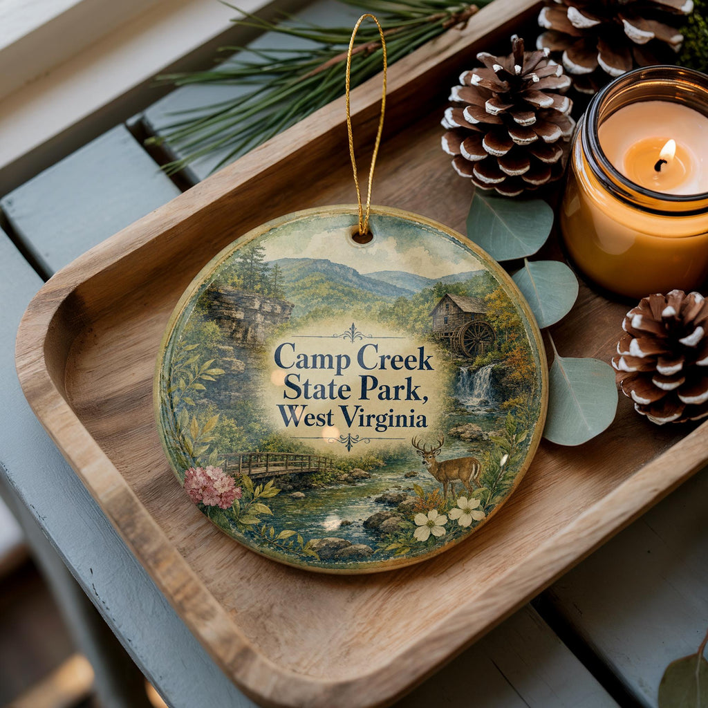 Camp Creek State Park West Virginia Watercolor Ceramic Ornament, WV State Park Souvenir, Camp Creek Keepsake Gift — photo 3