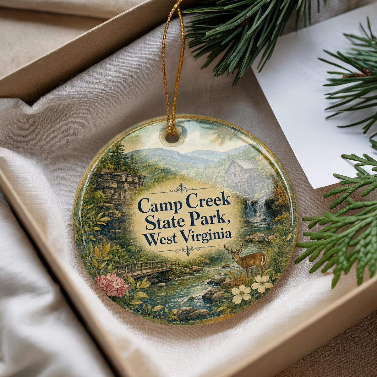 Camp Creek State Park West Virginia Watercolor Ceramic Ornament, WV State Park Souvenir, Camp Creek Keepsake Gift — photo 4