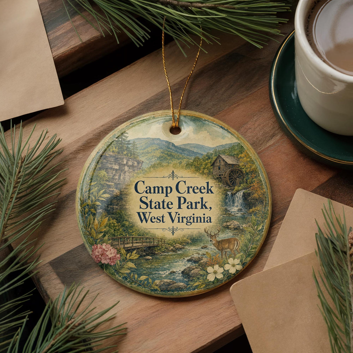 Camp Creek State Park West Virginia Watercolor Ceramic Ornament, WV State Park Souvenir, Camp Creek Keepsake Gift — photo 5