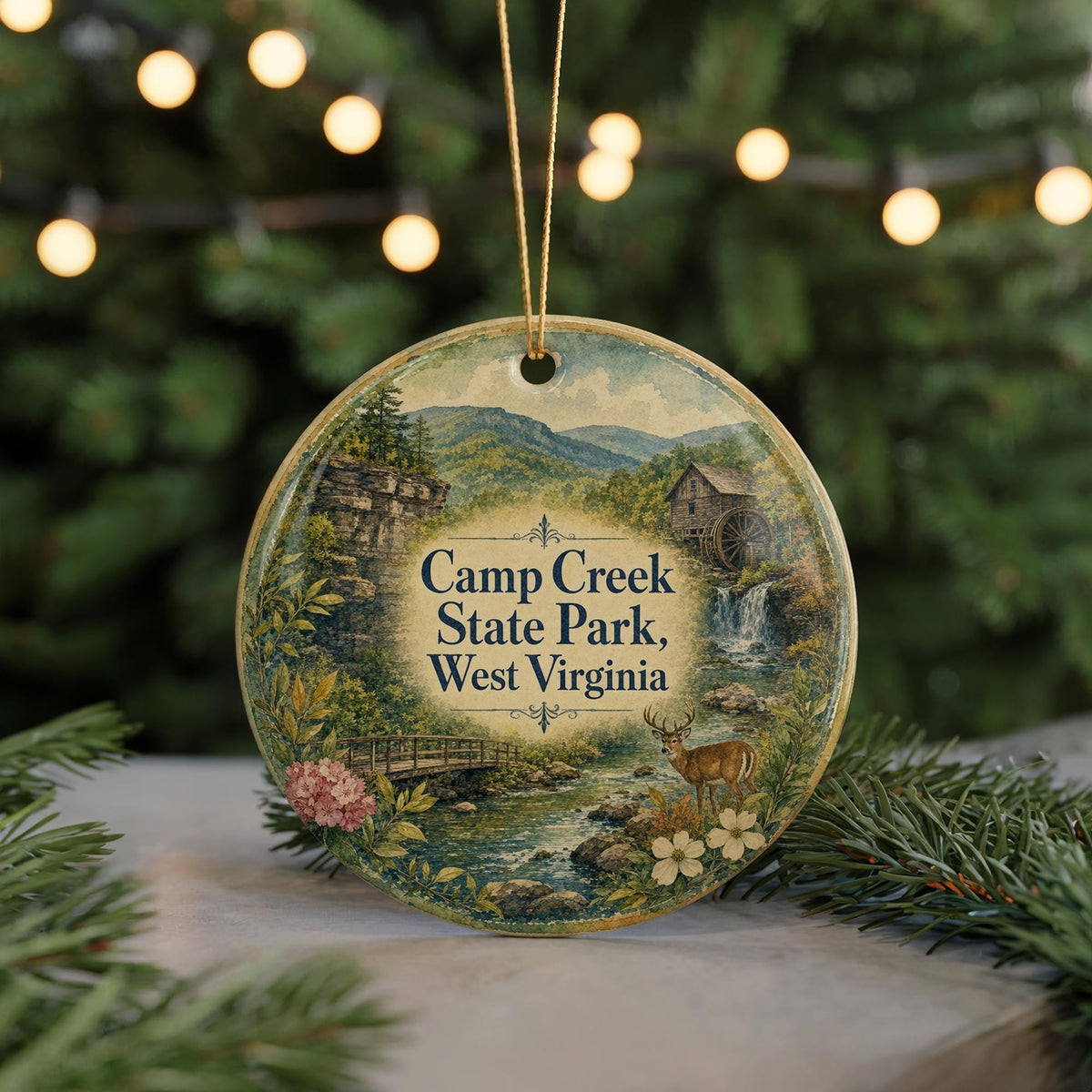 Camp Creek State Park West Virginia Watercolor Ceramic Ornament, WV State Park Souvenir, Camp Creek Keepsake Gift — photo 7