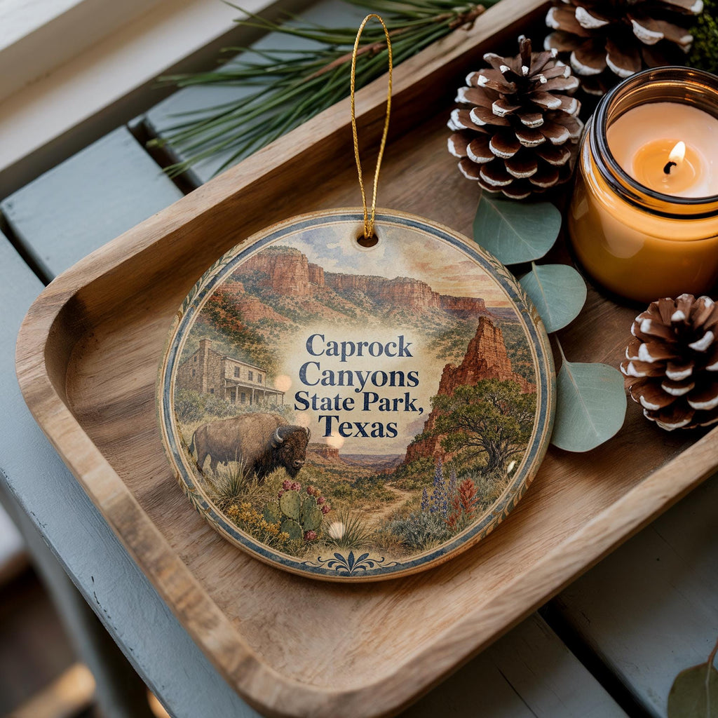 Caprock Canyons State Park Texas Watercolor Ceramic Ornament, Scenic Canyon Landscape Souvenir Gift, Travel Keepsake Decor — photo 2
