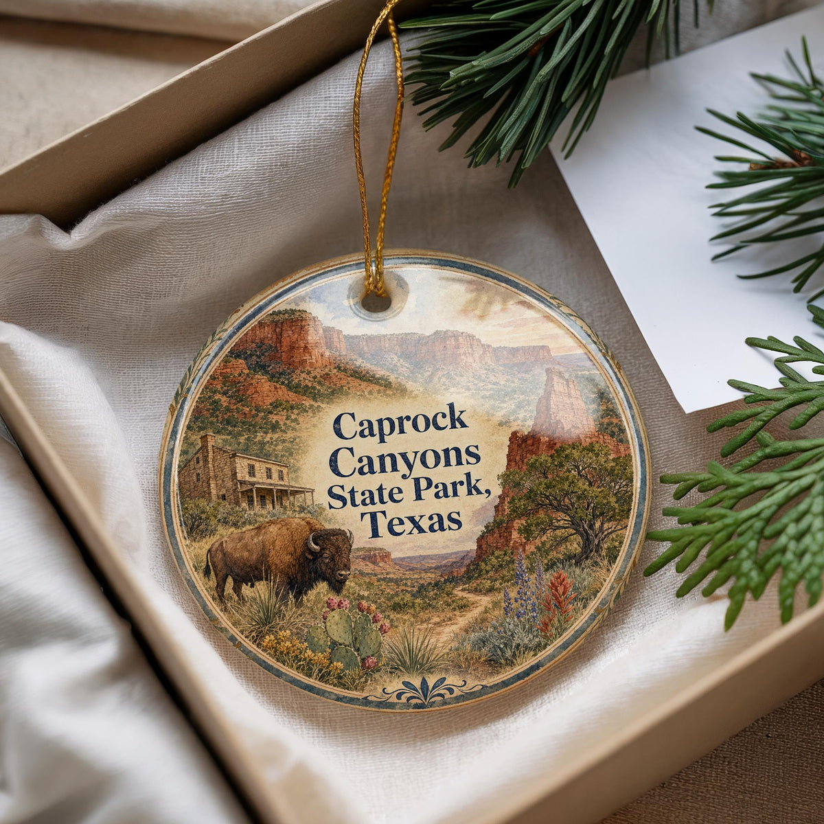Caprock Canyons State Park Texas Watercolor Ceramic Ornament, Scenic Canyon Landscape Souvenir Gift, Travel Keepsake Decor — photo 4