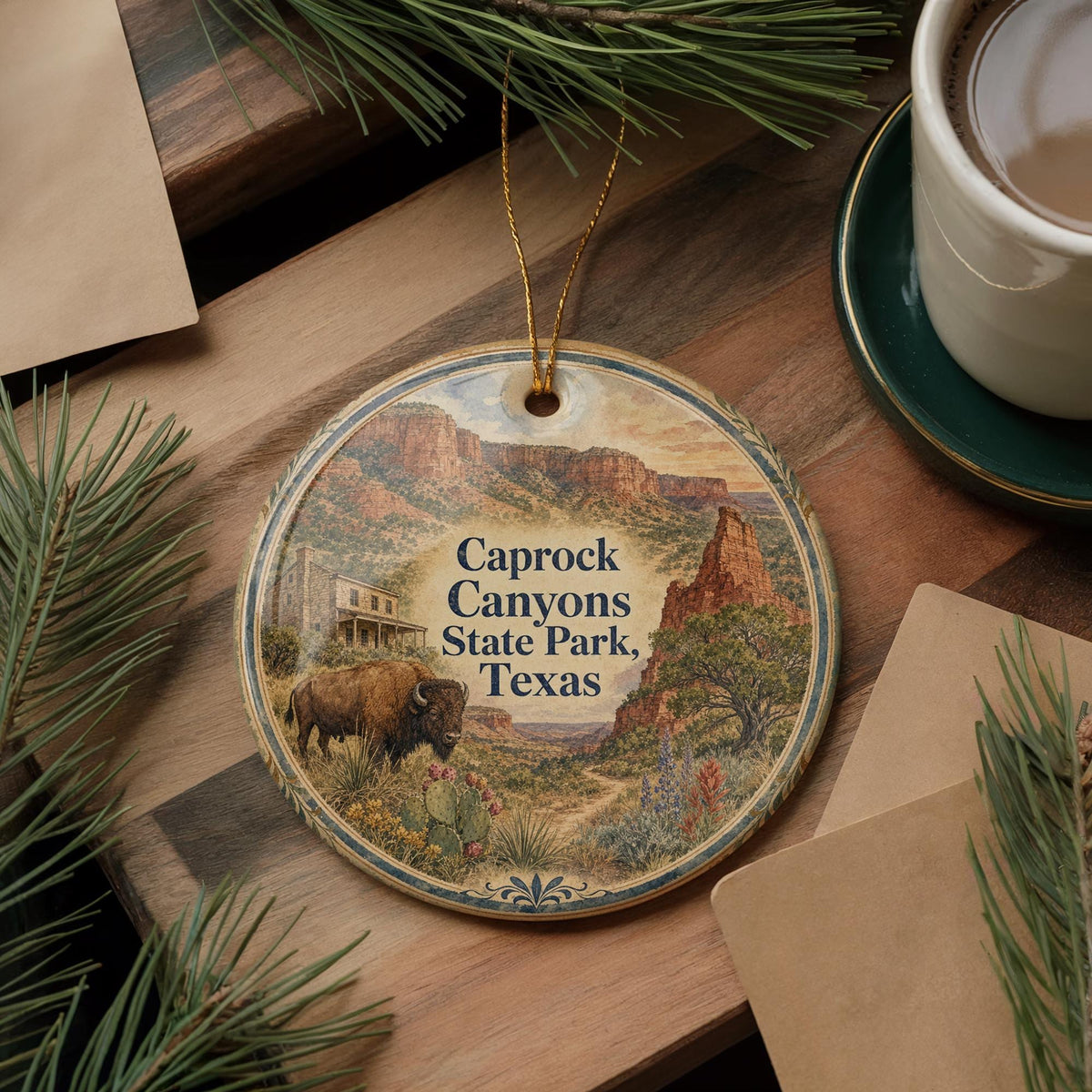 Caprock Canyons State Park Texas Watercolor Ceramic Ornament, Scenic Canyon Landscape Souvenir Gift, Travel Keepsake Decor — photo 5