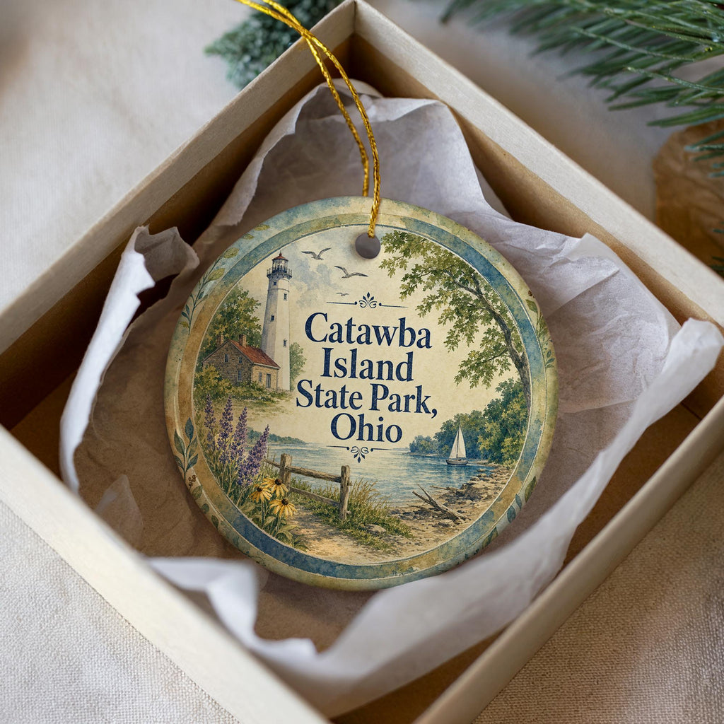 Catawba Island State Park Ohio Watercolor Ceramic Ornament, Lake Erie Travel Souvenir, Vacation Keepsake Gift — photo 1