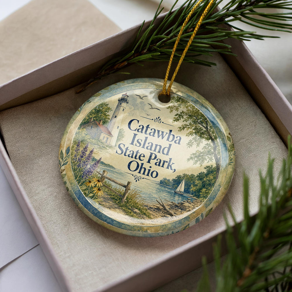 Catawba Island State Park Ohio Watercolor Ceramic Ornament, Lake Erie Travel Souvenir, Vacation Keepsake Gift — photo 3