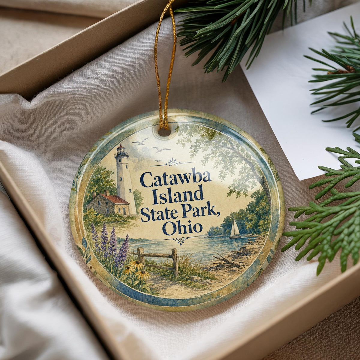 Catawba Island State Park Ohio Watercolor Ceramic Ornament, Lake Erie Travel Souvenir, Vacation Keepsake Gift — photo 4