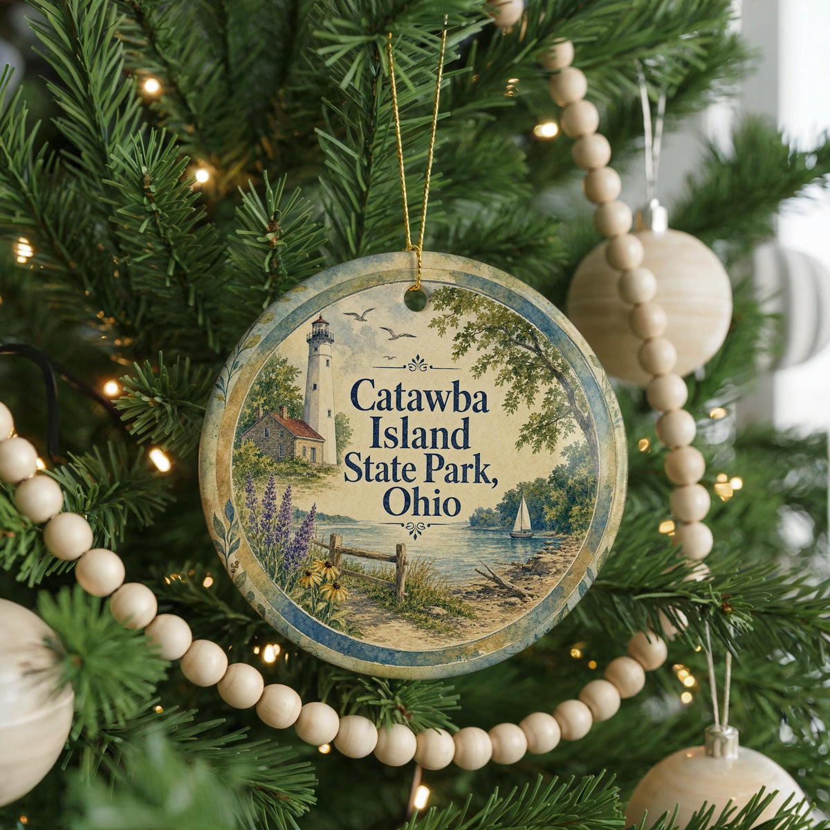 Catawba Island State Park Ohio Watercolor Ceramic Ornament, Lake Erie Travel Souvenir, Vacation Keepsake Gift — photo 6