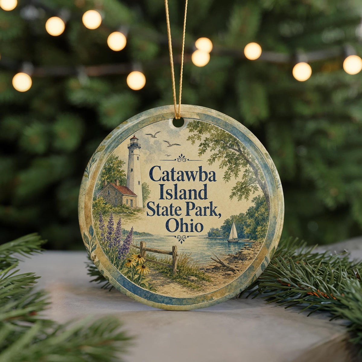 Catawba Island State Park Ohio Watercolor Ceramic Ornament, Lake Erie Travel Souvenir, Vacation Keepsake Gift — photo 7
