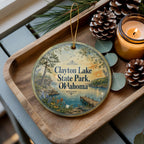 Clayton Lake State Park Oklahoma Watercolor Ceramic Ornament, Clayton Lake OK Travel Souvenir, State Park Keepsake Gift — photo 3