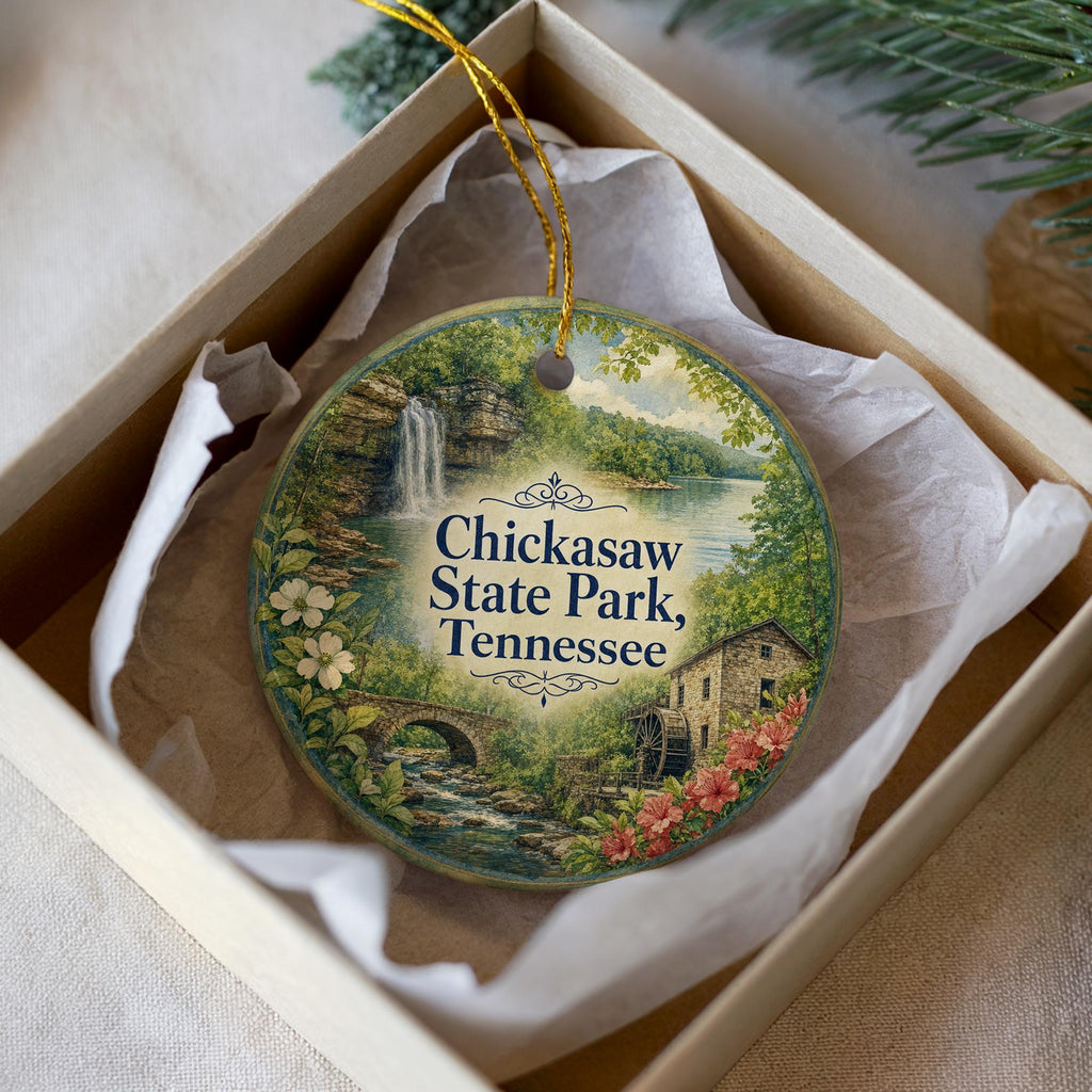 Chickasaw State Park Tennessee Ceramic Ornament, Watercolor State Park Souvenir, Tennessee Travel Keepsake, Park Landmark Gift — photo 1