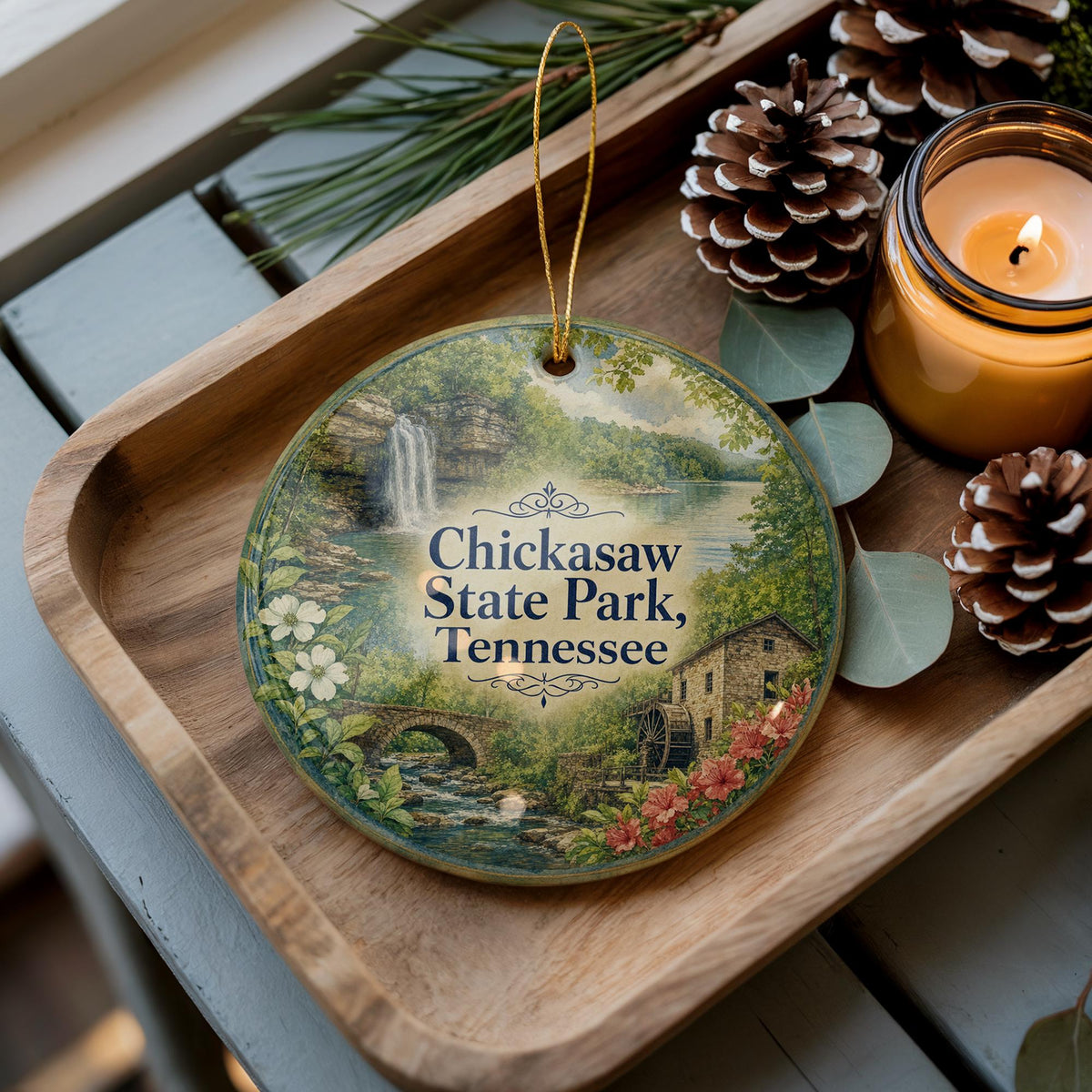 Chickasaw State Park Tennessee Ceramic Ornament, Watercolor State Park Souvenir, Tennessee Travel Keepsake, Park Landmark Gift — photo 2