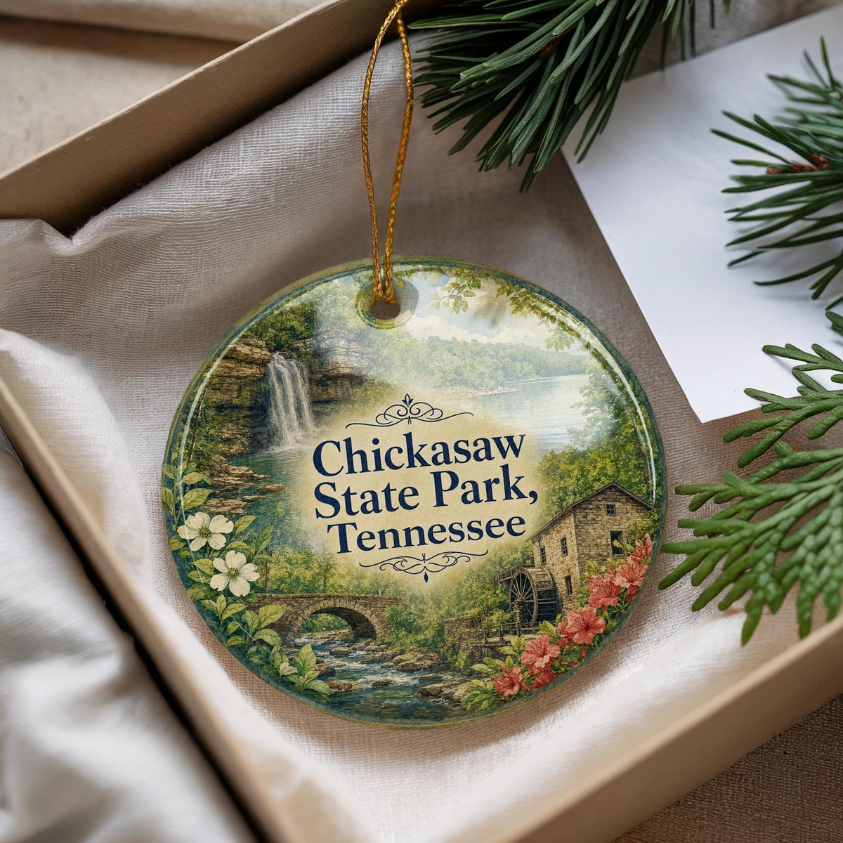 Chickasaw State Park Tennessee Ceramic Ornament, Watercolor State Park Souvenir, Tennessee Travel Keepsake, Park Landmark Gift — photo 4