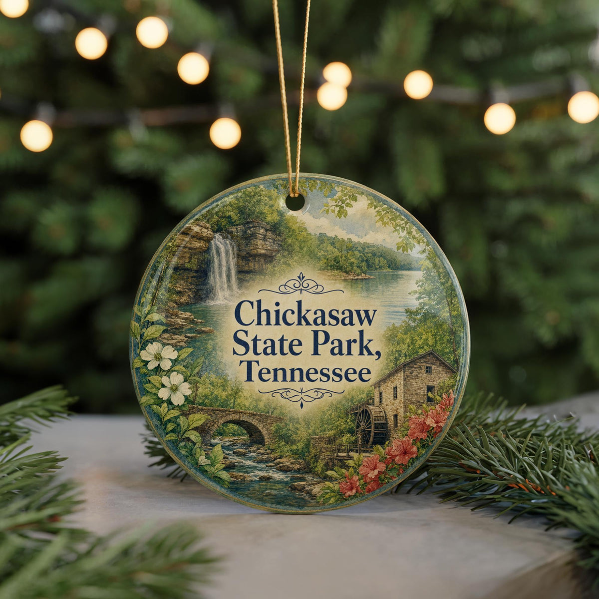 Chickasaw State Park Tennessee Ceramic Ornament, Watercolor State Park Souvenir, Tennessee Travel Keepsake, Park Landmark Gift — photo 7