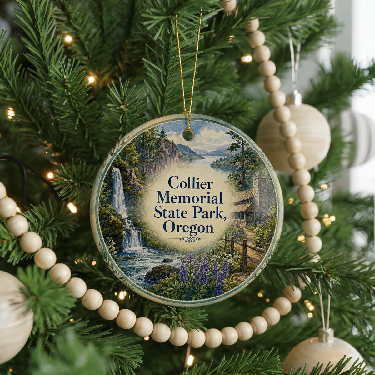 Collier Memorial State Park Oregon Watercolor Ceramic Ornament, Klamath County Park Souvenir Gift, Nature Travel Keepsake — photo 6