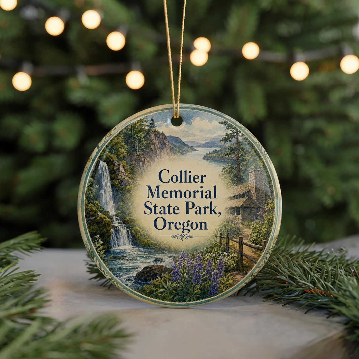 Collier Memorial State Park Oregon Watercolor Ceramic Ornament, Klamath County Park Souvenir Gift, Nature Travel Keepsake — photo 7