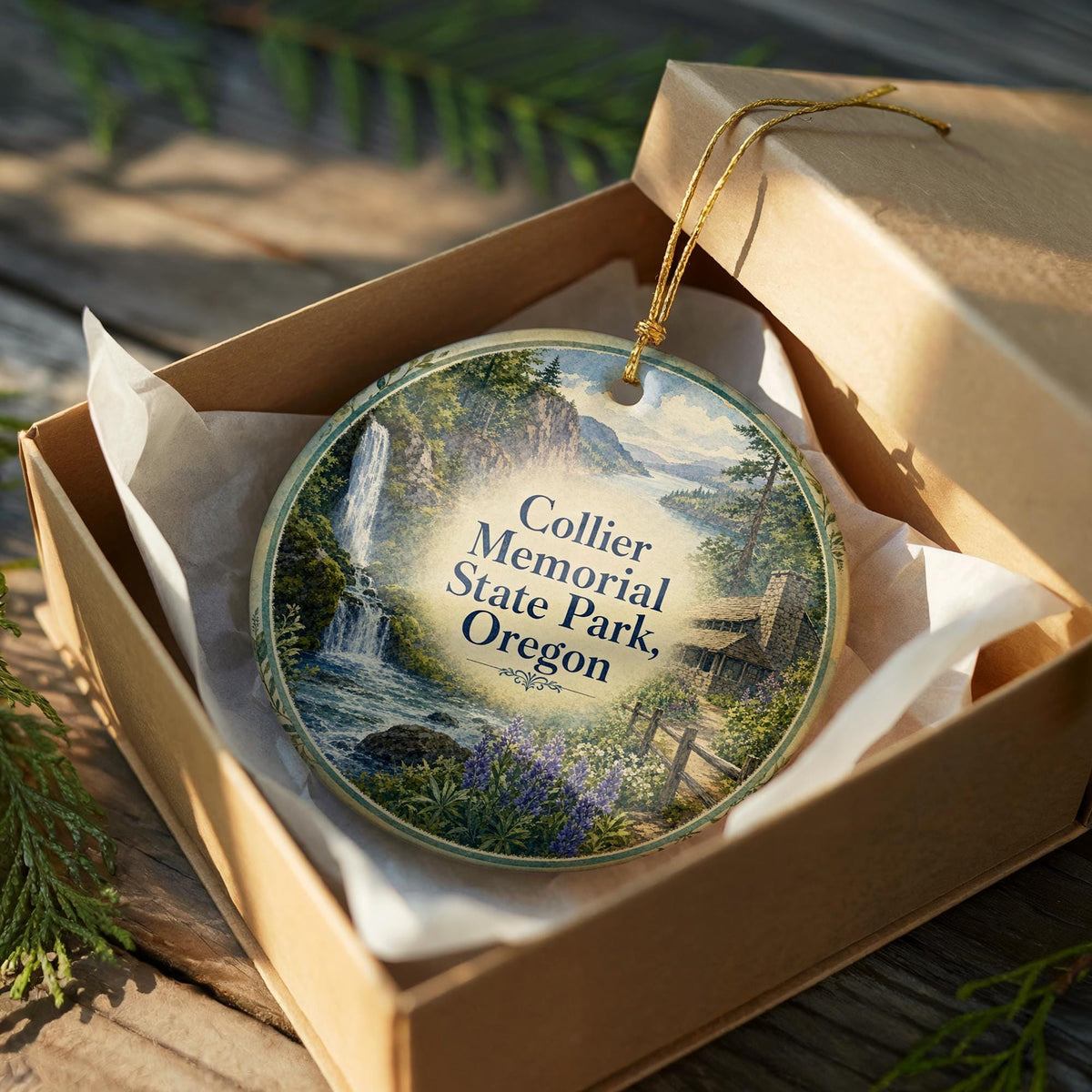 Collier Memorial State Park Oregon Watercolor Ceramic Ornament, Klamath County Park Souvenir Gift, Nature Travel Keepsake — photo 8