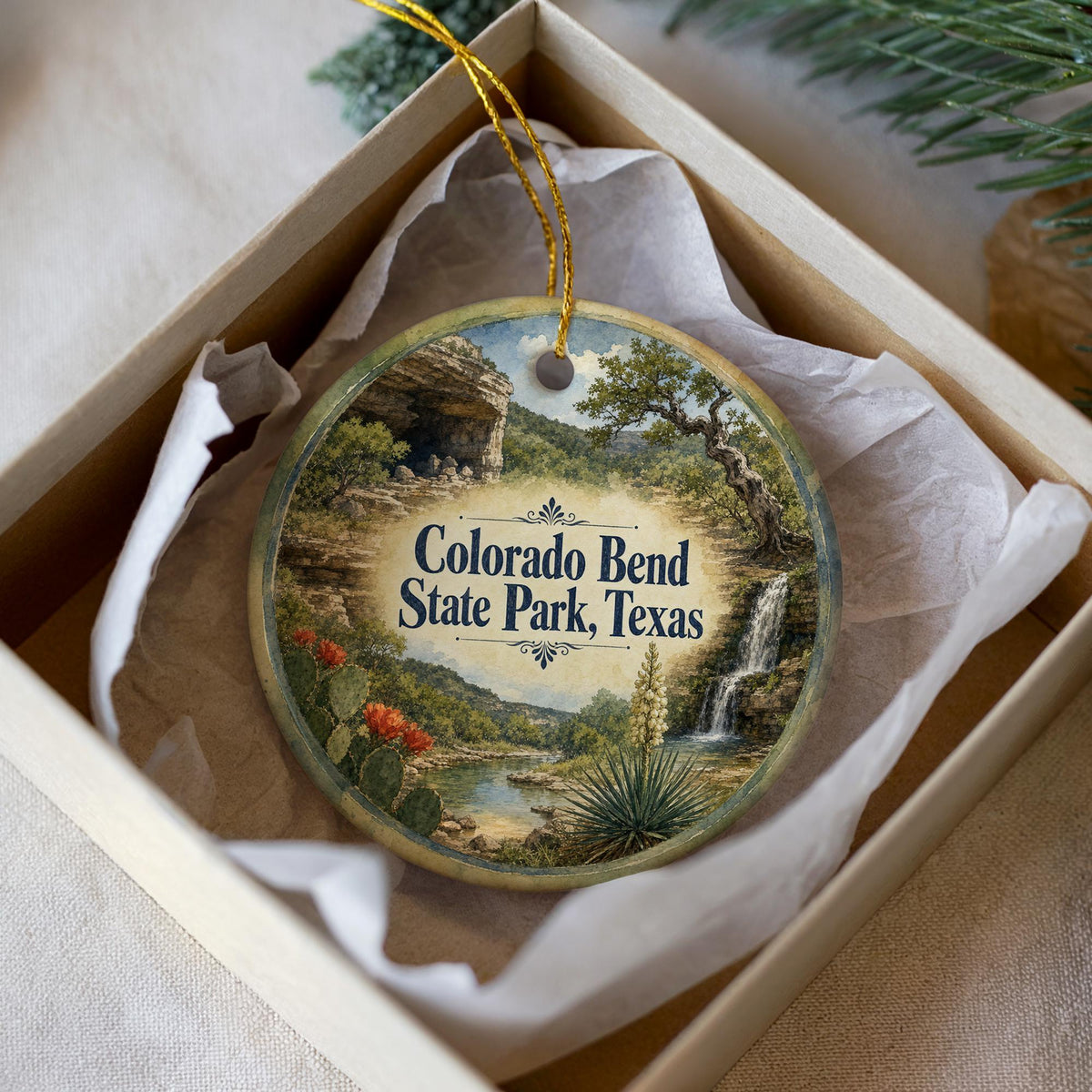 Colorado Bend State Park Texas Ceramic Ornament, Watercolor Park Landscape Souvenir, Travel Keepsake Gift, Texas State Park Decor — photo 1