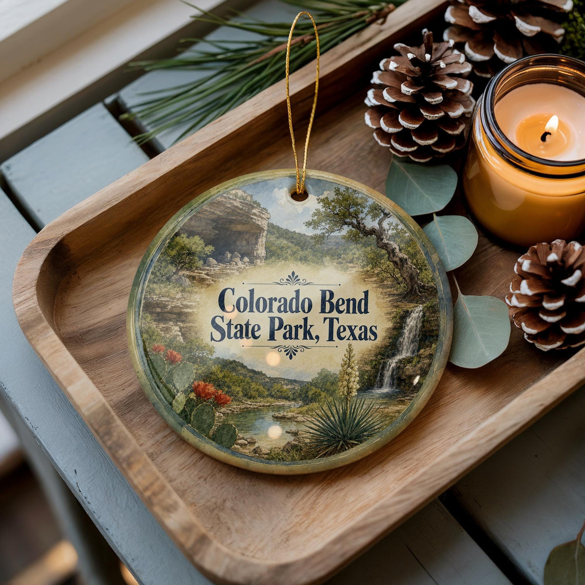 Colorado Bend State Park Texas Ceramic Ornament, Watercolor Park Landscape Souvenir, Travel Keepsake Gift, Texas State Park Decor — photo 2