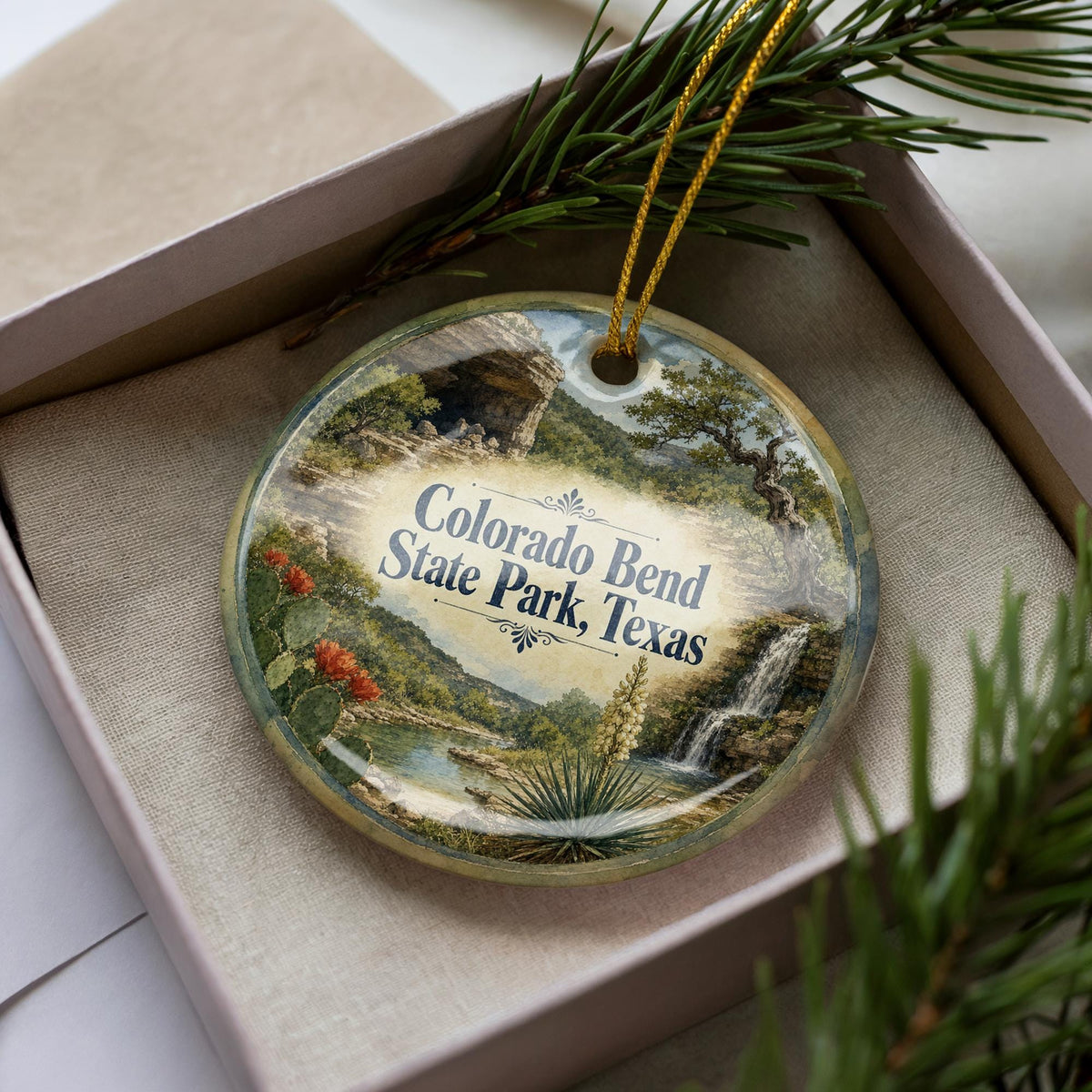 Colorado Bend State Park Texas Ceramic Ornament, Watercolor Park Landscape Souvenir, Travel Keepsake Gift, Texas State Park Decor — photo 3