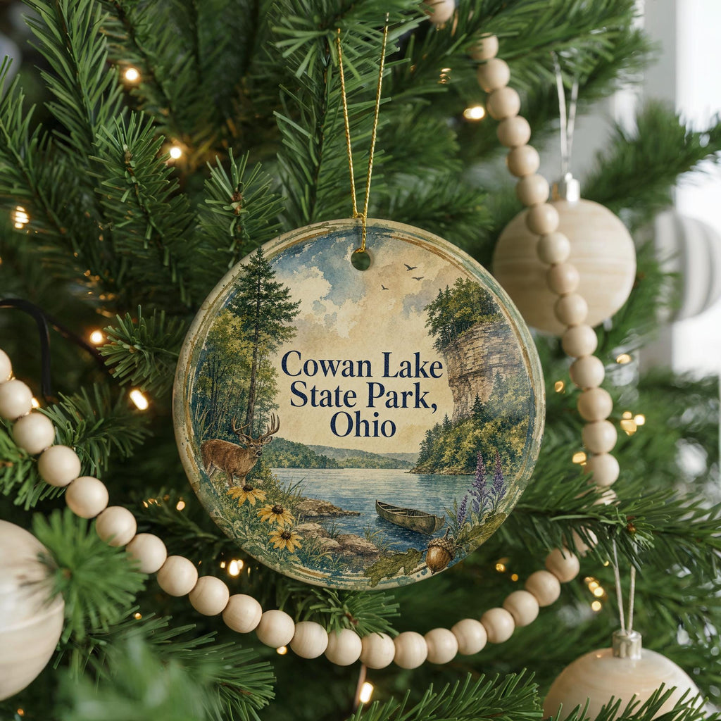 Cowan Lake State Park Ohio Watercolor Ceramic Ornament, Ohio State Park Souvenir, Lake Nature Travel Keepsake Gift — photo 6