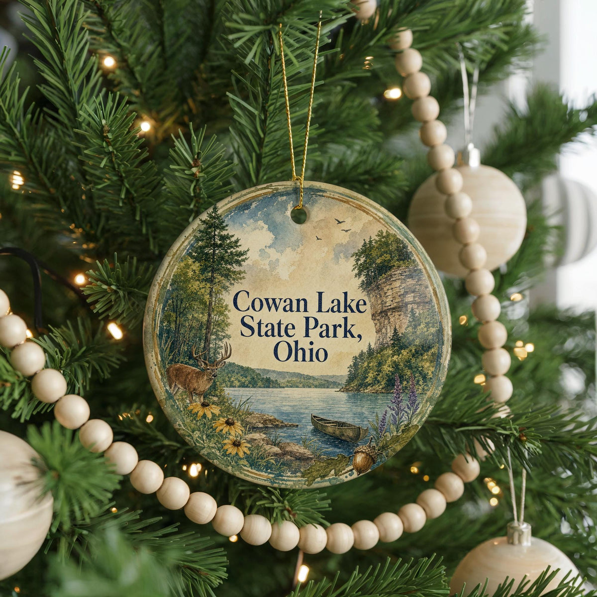 Cowan Lake State Park Ohio Watercolor Ceramic Ornament, Ohio State Park Souvenir, Lake Nature Travel Keepsake Gift — photo 6