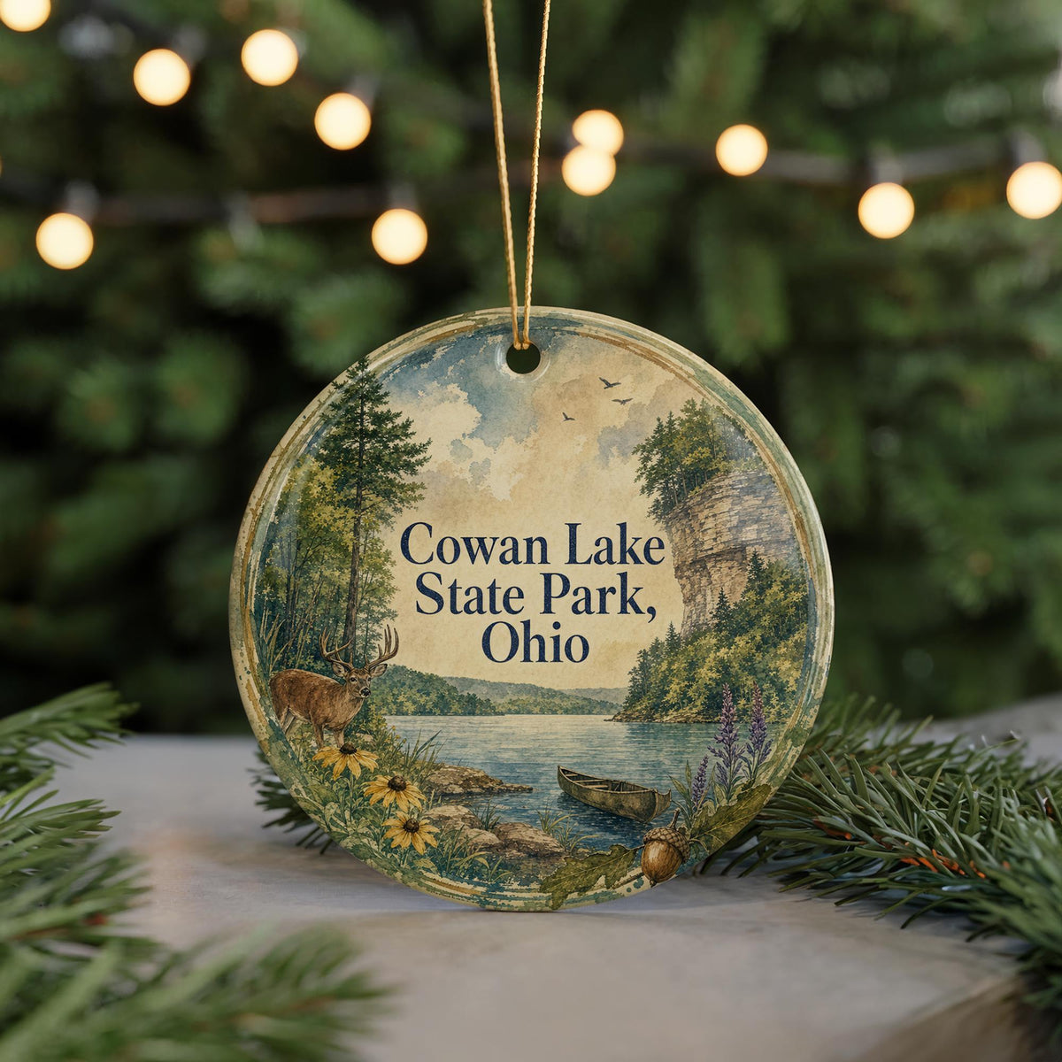 Cowan Lake State Park Ohio Watercolor Ceramic Ornament, Ohio State Park Souvenir, Lake Nature Travel Keepsake Gift — photo 7