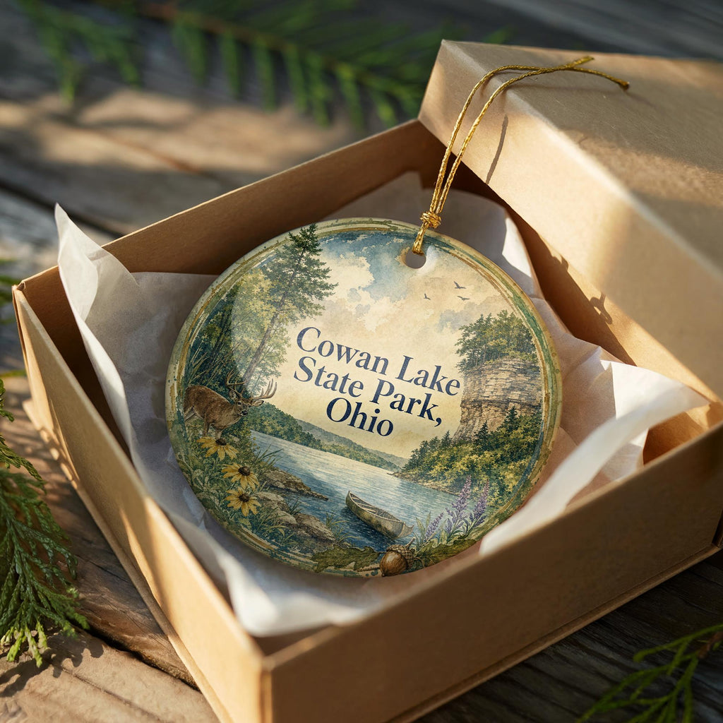 Cowan Lake State Park Ohio Watercolor Ceramic Ornament, Ohio State Park Souvenir, Lake Nature Travel Keepsake Gift — photo 8