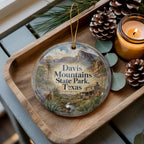 Davis Mountains State Park Texas Ceramic Ornament, Watercolor Travel Souvenir, West Texas Landscape Keepsake Gift — photo 1