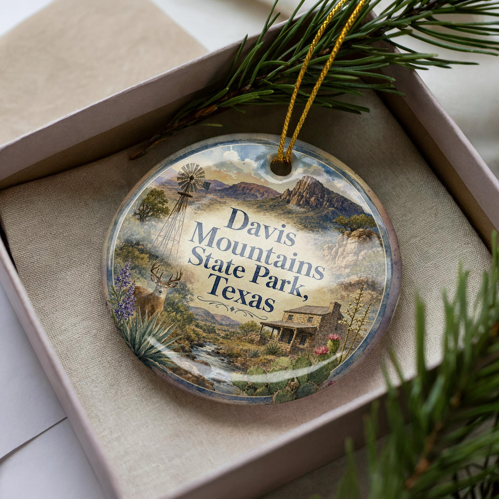 Davis Mountains State Park Texas Ceramic Ornament, Watercolor Travel Souvenir, West Texas Landscape Keepsake Gift — photo 3