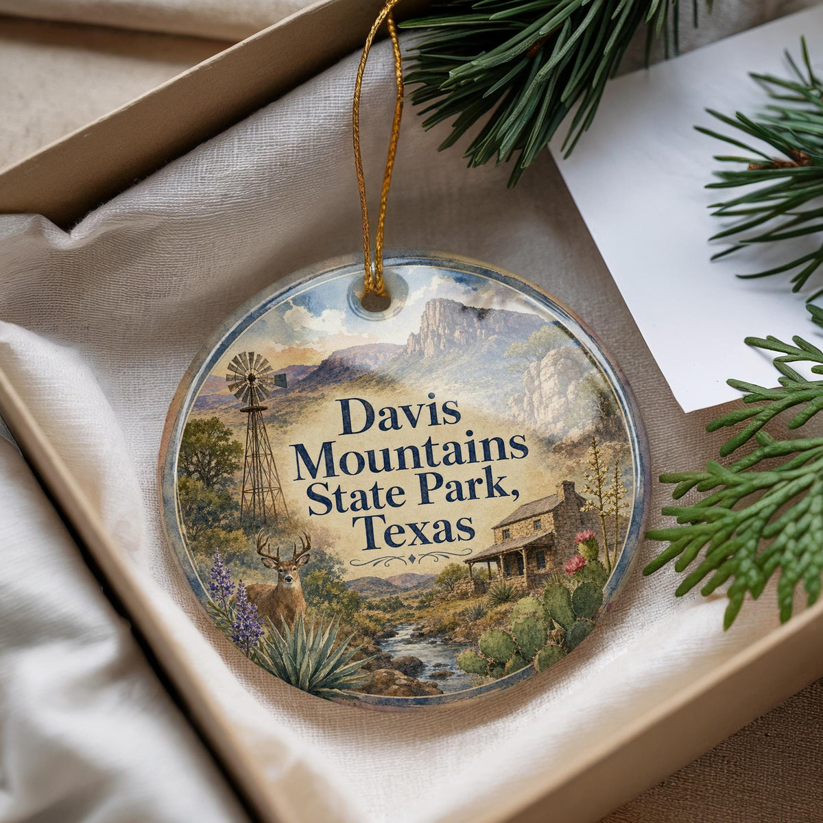 Davis Mountains State Park Texas Ceramic Ornament, Watercolor Travel Souvenir, West Texas Landscape Keepsake Gift — photo 4