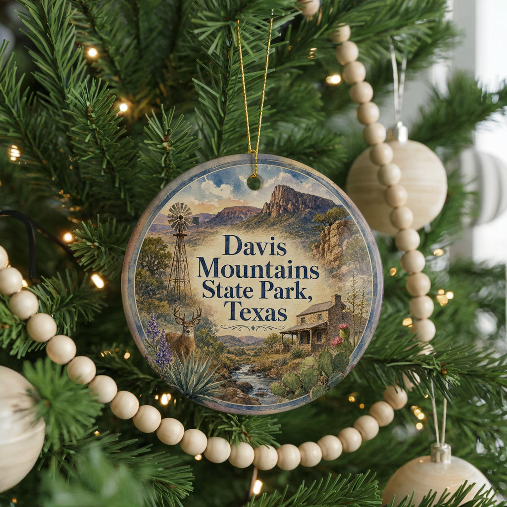Davis Mountains State Park Texas Ceramic Ornament, Watercolor Travel Souvenir, West Texas Landscape Keepsake Gift — photo 6