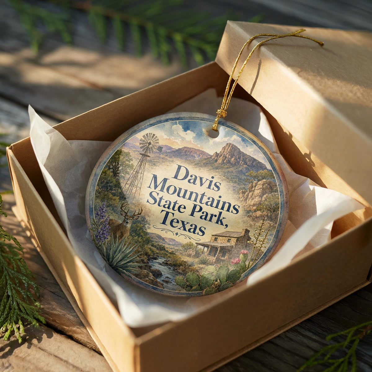 Davis Mountains State Park Texas Ceramic Ornament, Watercolor Travel Souvenir, West Texas Landscape Keepsake Gift — photo 8