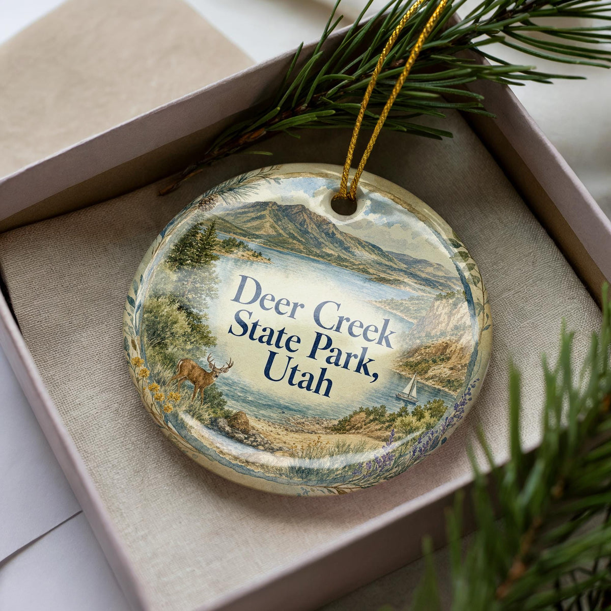 Deer Creek State Park Utah Watercolor Ceramic Ornament, Scenic Utah State Park Keepsake, Mountain Lake Souvenir Gift — photo 3