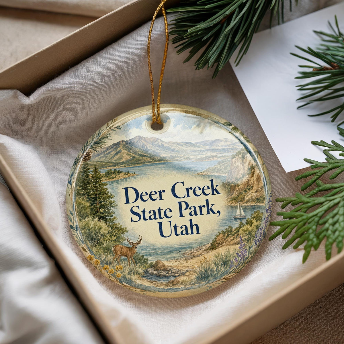 Deer Creek State Park Utah Watercolor Ceramic Ornament, Scenic Utah State Park Keepsake, Mountain Lake Souvenir Gift — photo 4