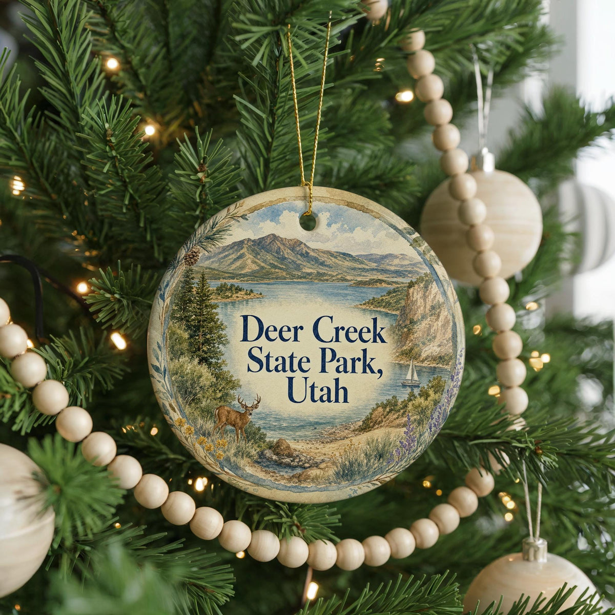 Deer Creek State Park Utah Watercolor Ceramic Ornament, Scenic Utah State Park Keepsake, Mountain Lake Souvenir Gift — photo 6