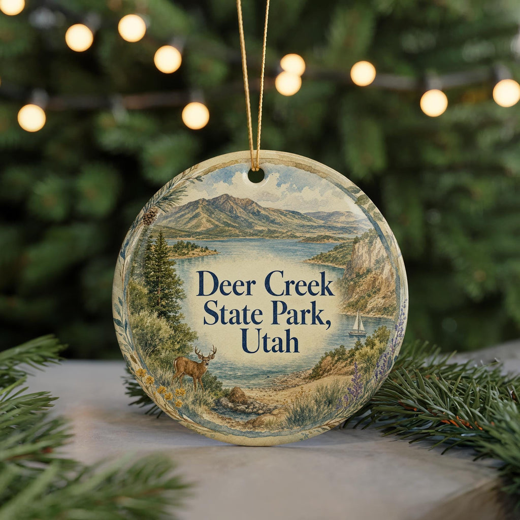 Deer Creek State Park Utah Watercolor Ceramic Ornament, Scenic Utah State Park Keepsake, Mountain Lake Souvenir Gift — photo 7