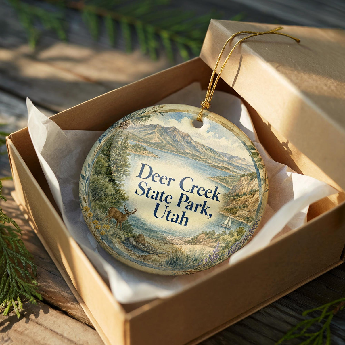 Deer Creek State Park Utah Watercolor Ceramic Ornament, Scenic Utah State Park Keepsake, Mountain Lake Souvenir Gift — photo 8