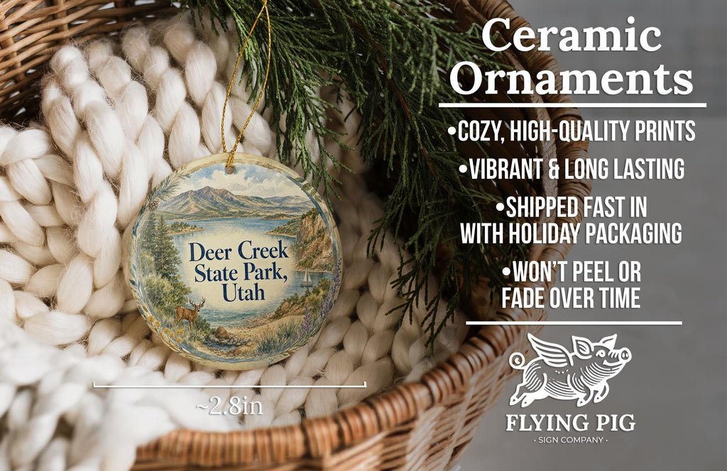 Deer Creek State Park Utah Watercolor Ceramic Ornament, Scenic Utah State Park Keepsake, Mountain Lake Souvenir Gift — photo 9