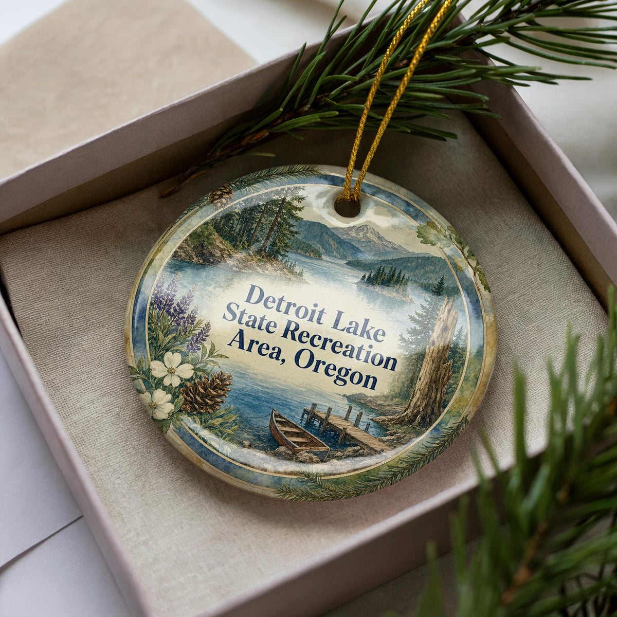 Detroit Lake State Recreation Area Oregon Watercolor Ceramic Ornament, Detroit Lake Souvenir, Oregon State Park Keepsake Decoration — photo 3