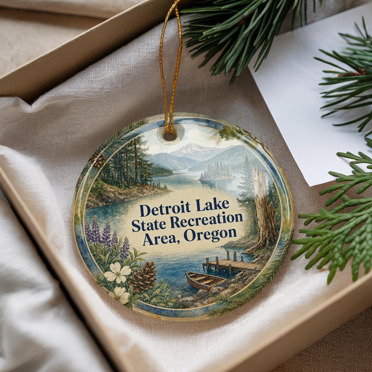 Detroit Lake State Recreation Area Oregon Watercolor Ceramic Ornament, Detroit Lake Souvenir, Oregon State Park Keepsake Decoration — photo 4