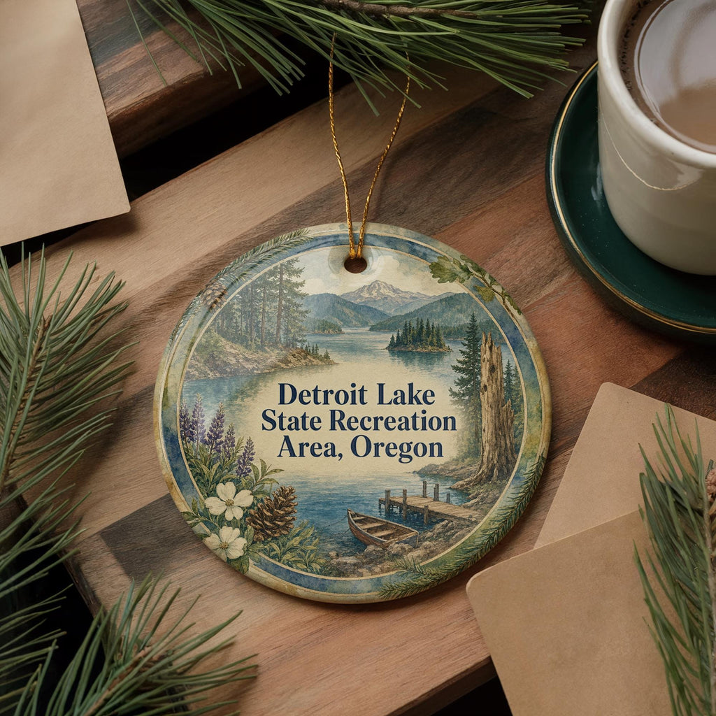 Detroit Lake State Recreation Area Oregon Watercolor Ceramic Ornament, Detroit Lake Souvenir, Oregon State Park Keepsake Decoration — photo 5
