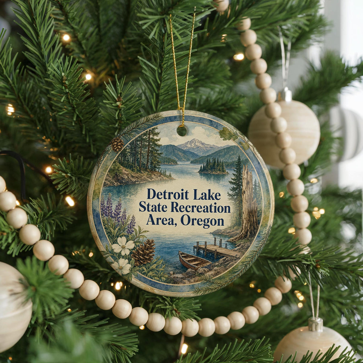 Detroit Lake State Recreation Area Oregon Watercolor Ceramic Ornament, Detroit Lake Souvenir, Oregon State Park Keepsake Decoration — photo 6