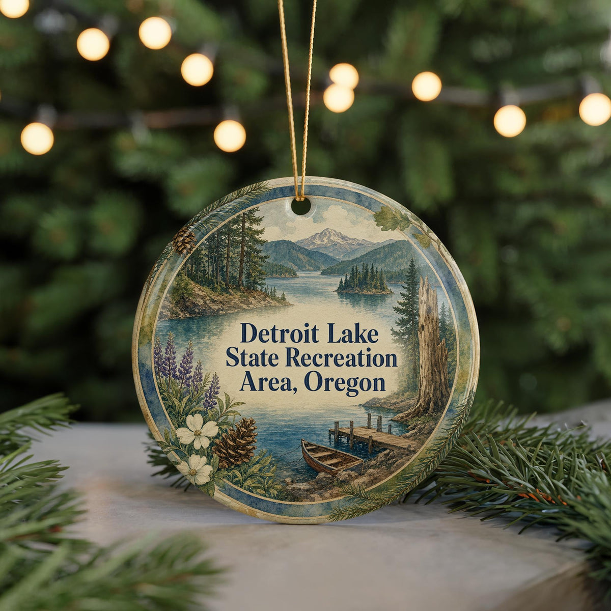 Detroit Lake State Recreation Area Oregon Watercolor Ceramic Ornament, Detroit Lake Souvenir, Oregon State Park Keepsake Decoration — photo 7