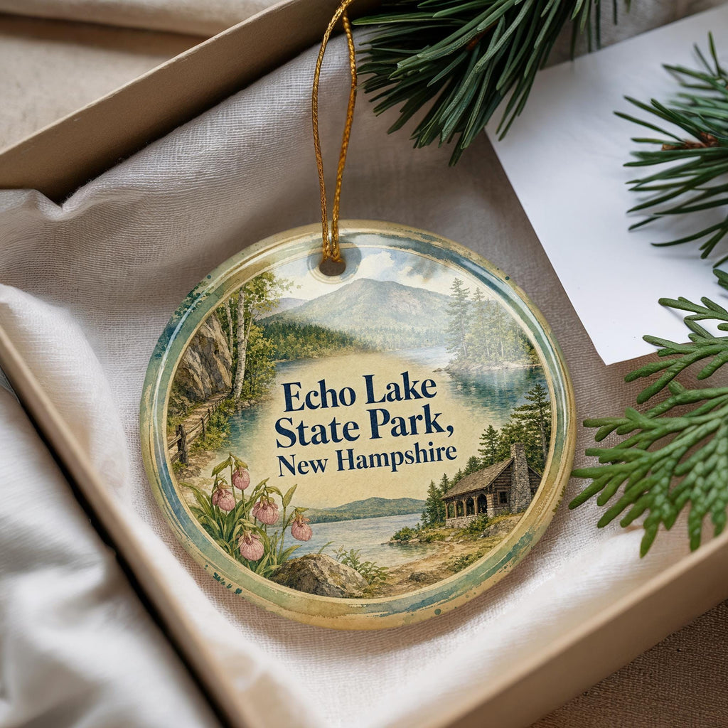 Echo Lake State Park New Hampshire Watercolor Ceramic Ornament, White Mountains Souvenir, NH Travel Gift, Lake & Mountain Keepsake — photo 4