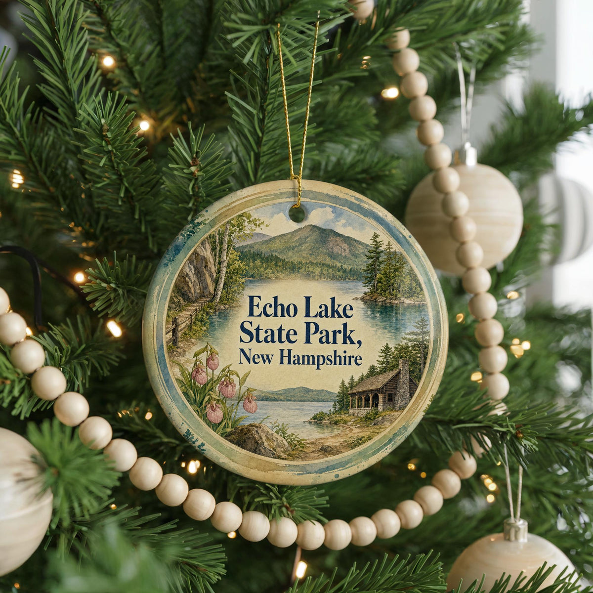 Echo Lake State Park New Hampshire Watercolor Ceramic Ornament, White Mountains Souvenir, NH Travel Gift, Lake & Mountain Keepsake — photo 6