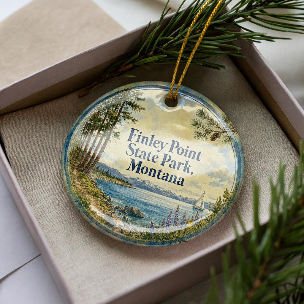 Finley Point State Park Montana Watercolor Ceramic Ornament, Flathead Lake Travel Souvenir, Montana State Park Keepsake — photo 1