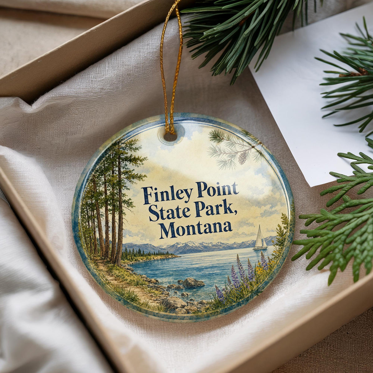 Finley Point State Park Montana Watercolor Ceramic Ornament, Flathead Lake Travel Souvenir, Montana State Park Keepsake — photo 4