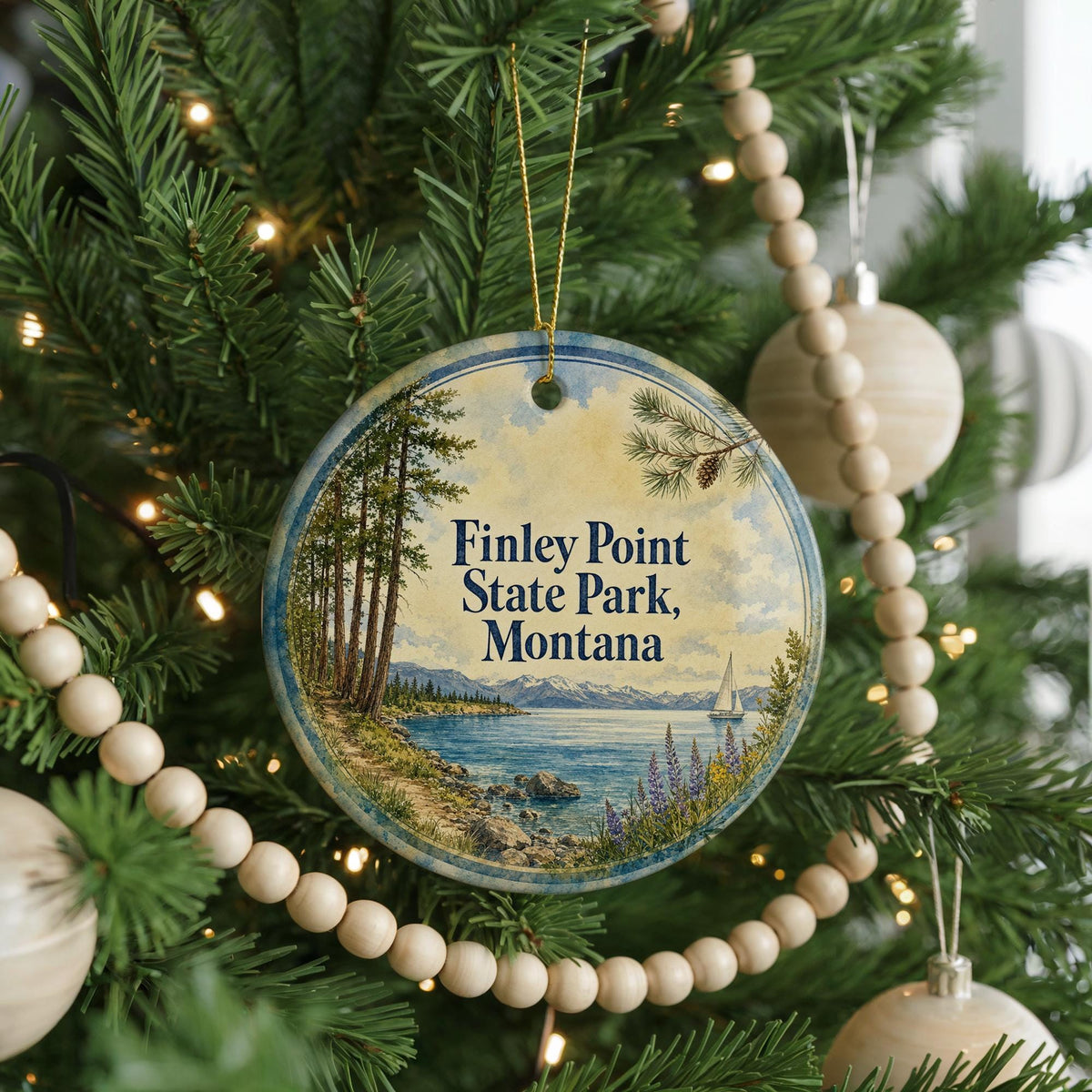Finley Point State Park Montana Watercolor Ceramic Ornament, Flathead Lake Travel Souvenir, Montana State Park Keepsake — photo 6