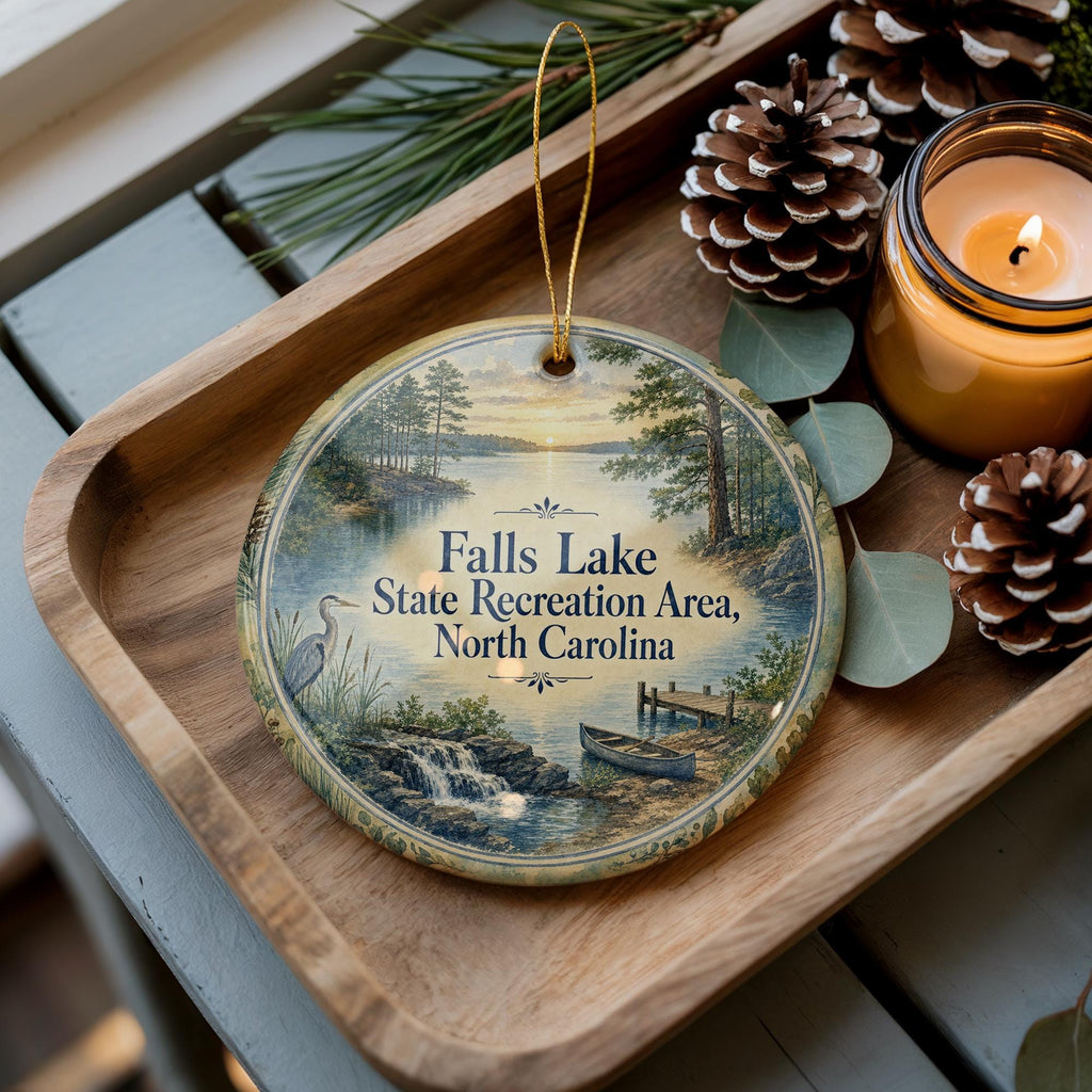 Falls Lake State Recreation Area North Carolina Watercolor Ceramic Ornament, NC State Park Travel Souvenir Gift — photo 1